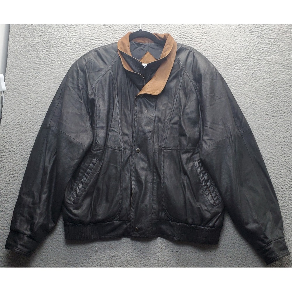Vintage Remy Leather Jacket Mens 46 Black Lined Long Sleeve Snap Inside Zip USA